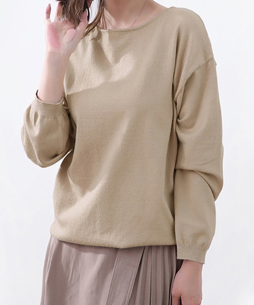 ONEP STAR(ワンピスター)の「カシミヤタッチボートネックニット(ニット/セーター・レディース・グレー/オフホワイト/ブルー/レモンイエロー/ブラック/ホワイト×ブラック/グレイッシュベージュ/ダークブラウン/ブラウン/ピンク/グリーン/ワインレッド/ベージュ/パープル/オレンジ/ミント/モカ/オートミール/ダークブルー/チョコ/テラコッタ・FREE)」の7枚目の写真