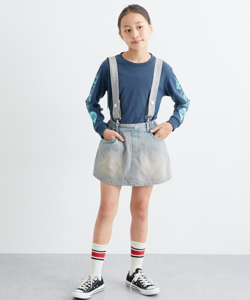 holiday サスペンダー付きデニム　スカート セール】サスペンダー付き デニム パンツインスカート（デニムスカート