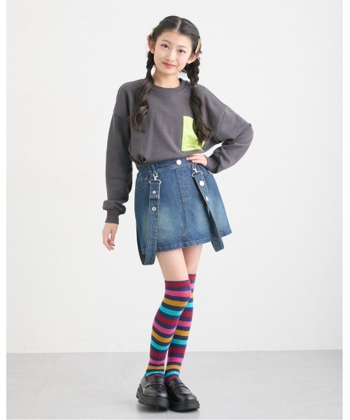 サスペンダー付きデニムパンツインスカート（デニムスカート