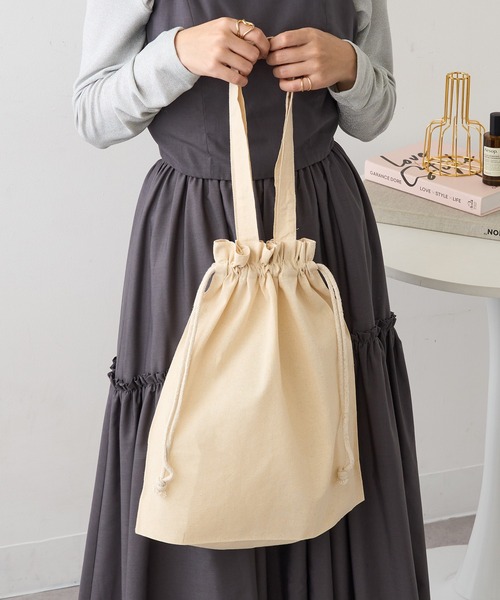 セール】【SETUP7】厚手コットンガゼット巾着トートバッグ（L）ドロー