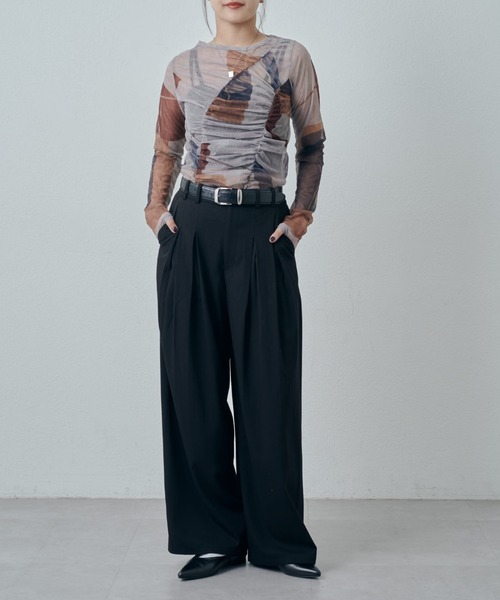 Lui's（ルイス）の「ニュアンスプリントシアーロンT（Tシャツ/カットソー・レディース・グリーン/ブラウン/ブラック・FREE）」の4枚目の写真