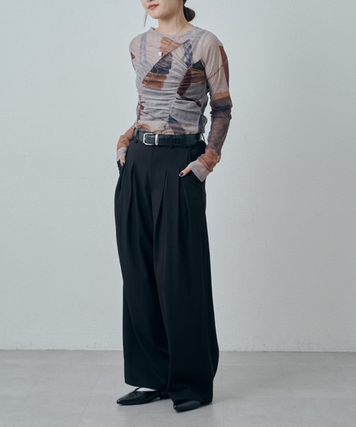 Lui's（ルイス）の「ニュアンスプリントシアーロンT（Tシャツ/カットソー・レディース・グリーン/ブラウン/ブラック・FREE）」の6枚目の写真