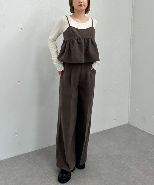 セール】ピーチペプラムビスチェ×ワイドスラックスSET（パンツ