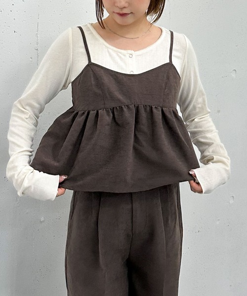 archives(アルシーヴ)の「ピーチペプラムビスチェ×ワイドスラックスSET(パンツドレス・レディース・ブラウン/ブラック・MEDIUM)」の8枚目の写真