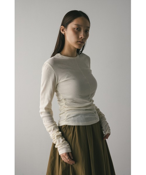 STYLEMIXER(スタイルミキサー)の「ギャザーソフトリブカットトップ(Tシャツ/カットソー・レディース・アイボリー/グレー/イエロー/ミント・FREE)」の5枚目の写真