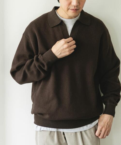 URBAN RESEARCH DOORS（アーバンリサーチドアーズ）の「『一部WEB限定カラー』コットンウール スキッパーニット（ニット/セーター・メンズ・チャコールグレー/ブラウン/ネイビー・LARGE/MEDIUM）」の2枚目の写真