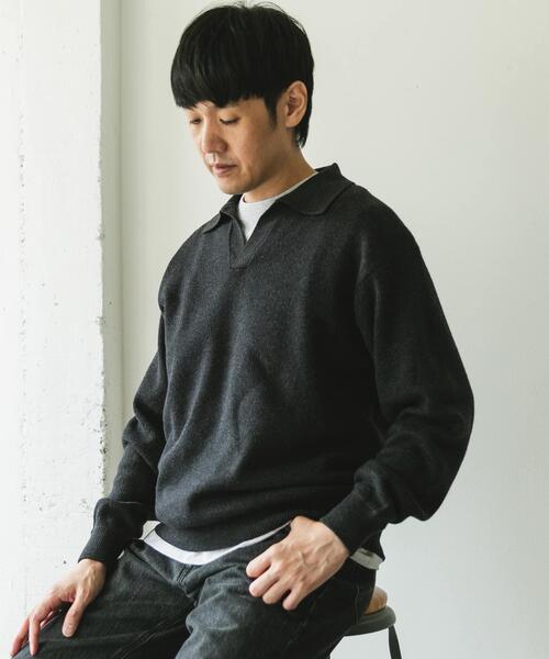 URBAN RESEARCH DOORS（アーバンリサーチドアーズ）の「『一部WEB限定カラー』コットンウール スキッパーニット（ニット/セーター・メンズ・チャコールグレー/ブラウン/ネイビー・LARGE/MEDIUM）」の13枚目の写真