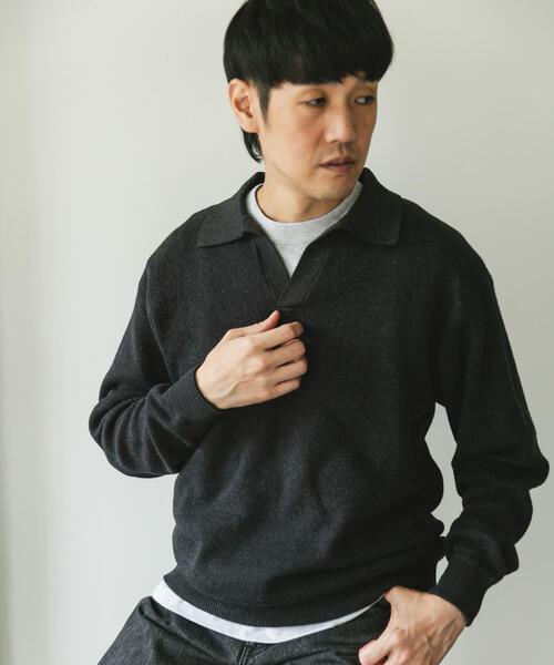 URBAN RESEARCH DOORS（アーバンリサーチドアーズ）の「『一部WEB限定カラー』コットンウール スキッパーニット（ニット/セーター・メンズ・チャコールグレー/ブラウン/ネイビー・LARGE/MEDIUM）」の14枚目の写真