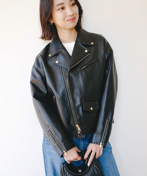 B:MING by BEAMS（ビーミングバイビームス）の「レザーライク ジャケット（S～M）（ライダースジャケット・レディース・ブラウン/ブラック・SMALL/MEDIUM）」の16枚目の写真