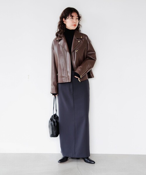 B:MING by BEAMS（ビーミングバイビームス）の「レザーライク ジャケット（S～M）（ライダースジャケット・レディース・ブラウン/ブラック・SMALL/MEDIUM）」の21枚目の写真