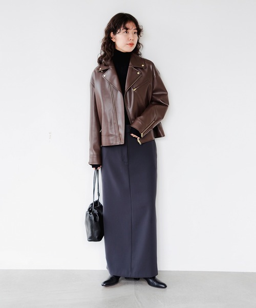 B:MING by BEAMS（ビーミングバイビームス）の「レザーライク ジャケット（S～M）（ライダースジャケット・レディース・ブラウン/ブラック・SMALL/MEDIUM）」の3枚目の写真