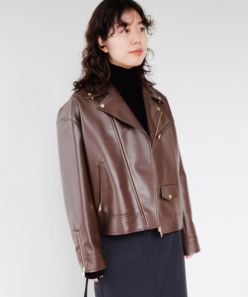 B:MING by BEAMS（ビーミングバイビームス）の「レザーライク ジャケット（S～M）（ライダースジャケット・レディース・ブラウン/ブラック・SMALL/MEDIUM）」の5枚目の写真