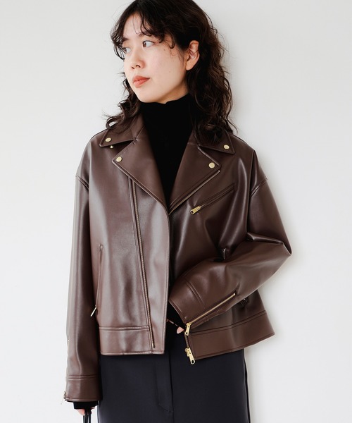 B:MING by BEAMS（ビーミングバイビームス）の「レザーライク ジャケット（S～M）（ライダースジャケット・レディース・ブラウン/ブラック・SMALL/MEDIUM）」の6枚目の写真