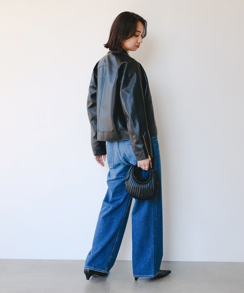 B:MING by BEAMS（ビーミングバイビームス）の「レザーライク ジャケット（S～M）（ライダースジャケット・レディース・ブラウン/ブラック・SMALL/MEDIUM）」の8枚目の写真