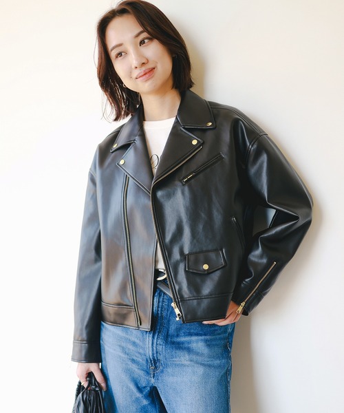 B:MING by BEAMS（ビーミングバイビームス）の「レザーライク ジャケット（S～M）（ライダースジャケット・レディース・ブラウン/ブラック・SMALL/MEDIUM）」の10枚目の写真