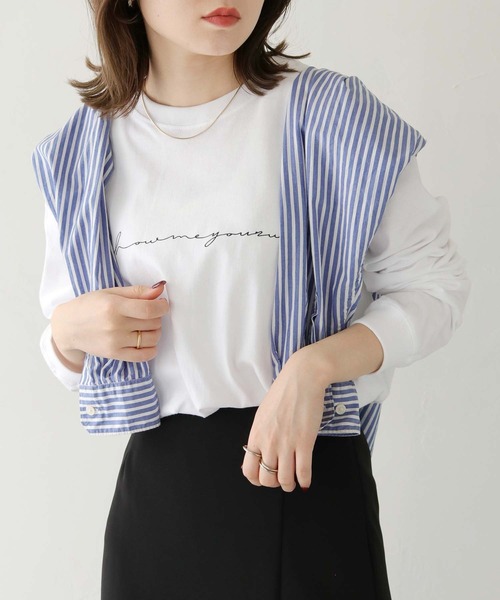 HER CLOSET（ハークローゼット）の「【HER CLOSET】WEB限定シンプルプリントロゴロンT WEB LIMITED SIMPLE PRINT LOGO LONG TEE（Tシャツ/カットソー・レディース・オフホワイト/杢グレー/ブラック・S/M/L）」の8枚目の写真