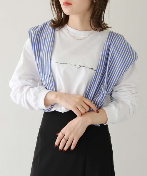 HER CLOSET（ハークローゼット）の「【HER CLOSET】WEB限定シンプルプリントロゴロンT WEB LIMITED SIMPLE PRINT LOGO LONG TEE（Tシャツ/カットソー・レディース・オフホワイト/杢グレー/ブラック・S/M/L）」の9枚目の写真