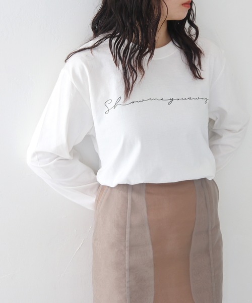 HER CLOSET（ハークローゼット）の「【HER CLOSET】WEB限定シンプルプリントロゴロンT WEB LIMITED SIMPLE PRINT LOGO LONG TEE（Tシャツ/カットソー・レディース・オフホワイト/杢グレー/ブラック・S/M/L）」の13枚目の写真