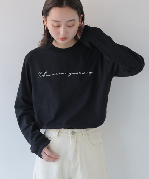 HER CLOSET（ハークローゼット）の「【HER CLOSET】WEB限定シンプルプリントロゴロンT WEB LIMITED SIMPLE PRINT LOGO LONG TEE（Tシャツ/カットソー・レディース・オフホワイト/杢グレー/ブラック・S/M/L）」の20枚目の写真