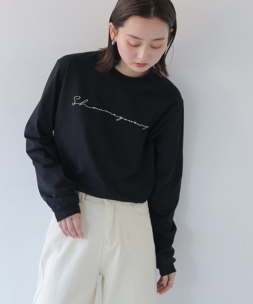 HER CLOSET（ハークローゼット）の「【HER CLOSET】WEB限定シンプルプリントロゴロンT WEB LIMITED SIMPLE PRINT LOGO LONG TEE（Tシャツ/カットソー・レディース・オフホワイト/杢グレー/ブラック・S/M/L）」の22枚目の写真