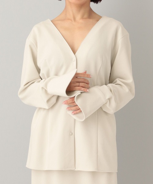 A part by（アパートバイ）の「クレープノーカラージャケット（ノーカラージャケット・レディース・アイボリー/ブラック・FREE）」の6枚目の写真