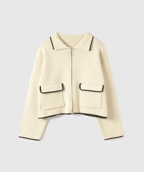 VICKY（ビッキー）の「ハイショクカラーニットショートブルゾン≪手洗い可能≫（ブルゾン・レディース・ブラック/アイボリー・M）」の3枚目の写真