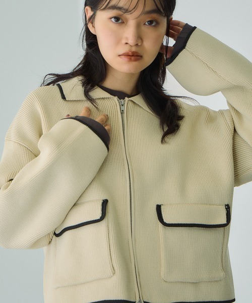 VICKY（ビッキー）の「ハイショクカラーニットショートブルゾン≪手洗い可能≫（ブルゾン・レディース・ブラック/アイボリー・M）」の11枚目の写真