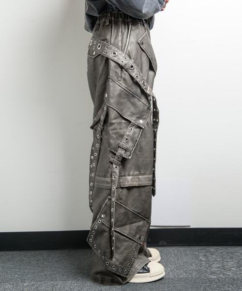 BACKSTAGE PASS(バックステージパス)の「CHRIS C(クリス C)2WAY ベルト レザータッチ/デニム ワイドカーゴパンツ【セットアップ対応可】(カーゴパンツ・メンズ・ブラック系その他/ブラック・FREE)」の5枚目の写真