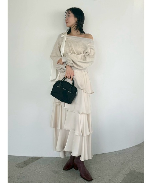 フレイアイディー　サテンランダムティアードスカート CGRY サテンランダムティアードスカート(ロングスカート)｜スカート｜FRAY