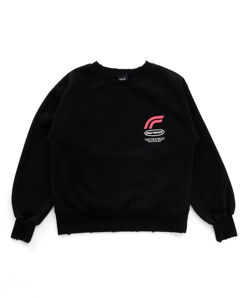 RULE THE FATE(ルールザフェイト)の「RTF GT DAMAGE SWEAT PULLOVER/GTダメージスウェットプルオーバー(スウェット・メンズ・ブラック/ベージュ・2/1/0)」の1枚目の写真