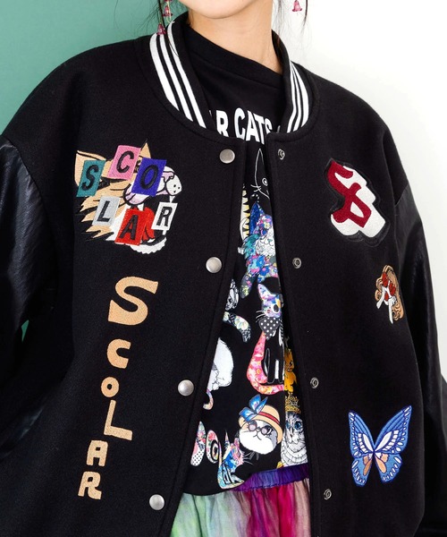 ScoLar(スカラー)の「ScoLar/スカラー 異素材MIX刺繍スタジャン(スタジャン・レディース・ブラック・FREE)」の4枚目の写真