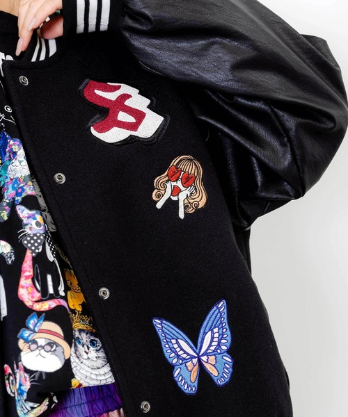 ScoLar(スカラー)の「ScoLar/スカラー 異素材MIX刺繍スタジャン(スタジャン・レディース・ブラック・FREE)」の5枚目の写真