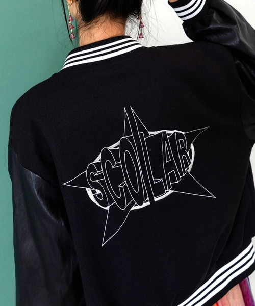 ScoLar(スカラー)の「ScoLar/スカラー 異素材MIX刺繍スタジャン(スタジャン・レディース・ブラック・FREE)」の6枚目の写真