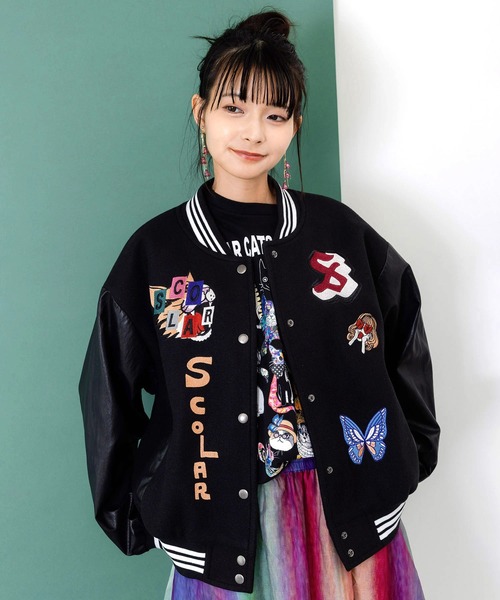 ScoLar(スカラー)の「ScoLar/スカラー 異素材MIX刺繍スタジャン(スタジャン・レディース・ブラック・FREE)」の7枚目の写真