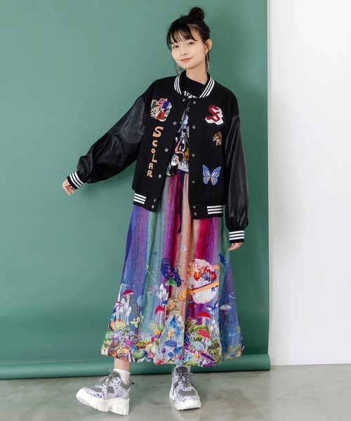 ScoLar(スカラー)の「ScoLar/スカラー 異素材MIX刺繍スタジャン(スタジャン・レディース・ブラック・FREE)」の10枚目の写真