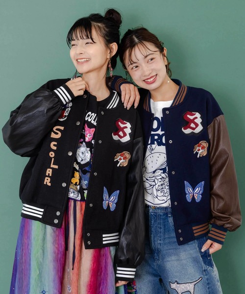 ScoLar(スカラー)の「ScoLar/スカラー 異素材MIX刺繍スタジャン(スタジャン・レディース・ブラック・FREE)」の11枚目の写真