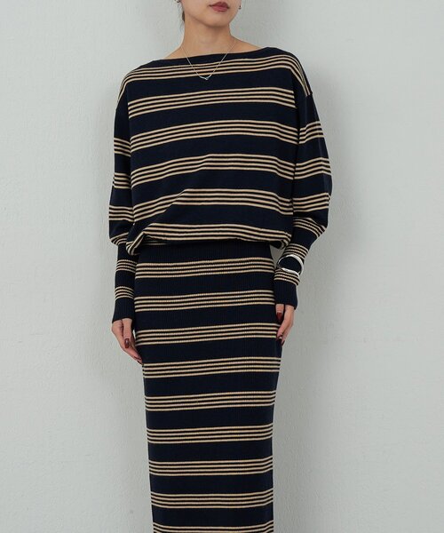 GALLARDAGALANTE(ガリャルダガランテ)の「【手洗い可】【HERITANOVUM】ボーダーニットワンピース(ワンピース・レディース・ボルドー/ネイビー・FREE)」の2枚目の写真