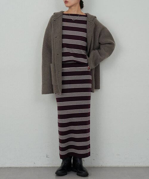 GALLARDAGALANTE(ガリャルダガランテ)の「【手洗い可】【HERITANOVUM】ボーダーニットワンピース(ワンピース・レディース・ボルドー/ネイビー・FREE)」の1枚目の写真