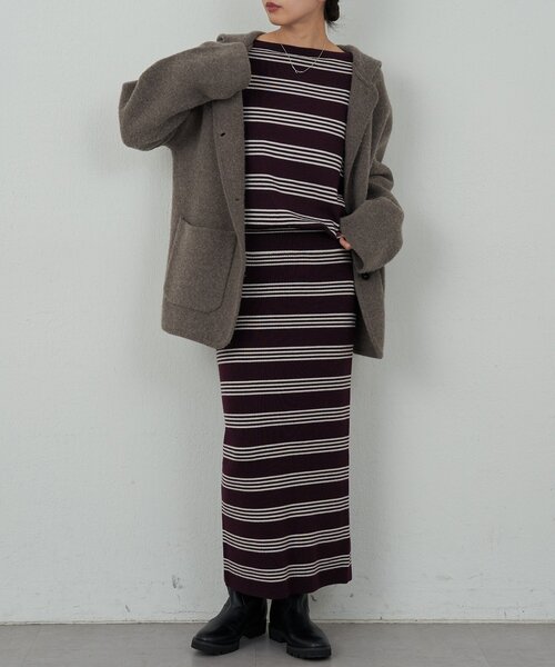 GALLARDAGALANTE(ガリャルダガランテ)の「【手洗い可】【HERITANOVUM】ボーダーニットワンピース(ワンピース・レディース・ボルドー/ネイビー・FREE)」の3枚目の写真