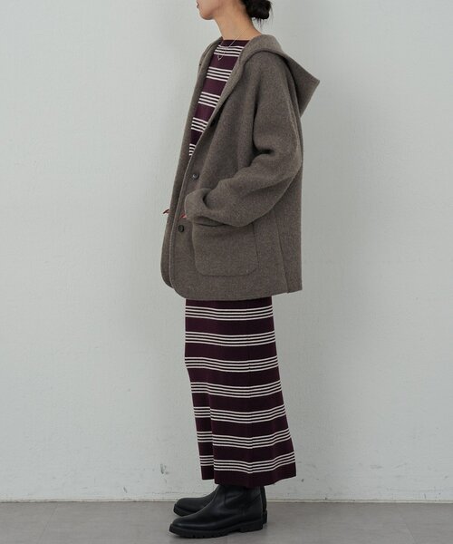 GALLARDAGALANTE(ガリャルダガランテ)の「【手洗い可】【HERITANOVUM】ボーダーニットワンピース(ワンピース・レディース・ボルドー/ネイビー・FREE)」の4枚目の写真