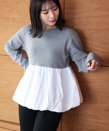 Ruwan yu（ルワンユー）の「バルーンペプラム切り替えニットトップス【大きいサイズ対応】（ニット/セーター）」