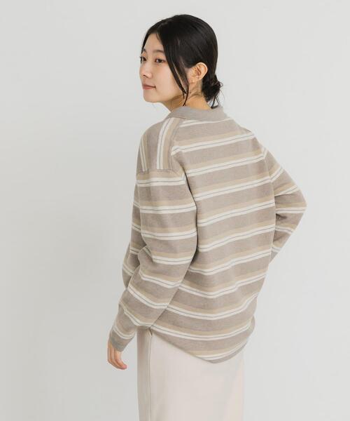 EKAL(エカル)の「ジャガードボーダーポロニット(ニット/セーター・レディース・ブラウン/ベージュ/ブラック・ONE)」の6枚目の写真