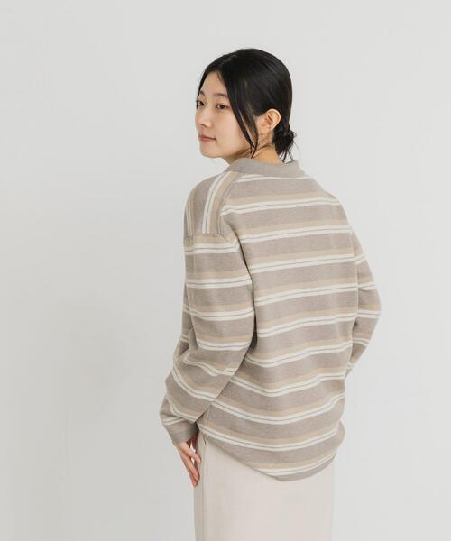EKAL(エカル)の「ジャガードボーダーポロニット(ニット/セーター・レディース・ブラウン/ベージュ/ブラック・ONE)」の8枚目の写真