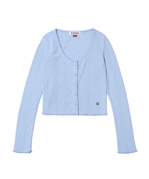 YOUHEE(ユヒ)の「EYELET CARDIGAN LIGHT BLUE(カーディガン/ボレロ・レディース・その他・SMALL/MEDIUM)」の2枚目の写真