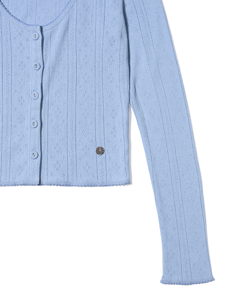 YOUHEE(ユヒ)の「EYELET CARDIGAN LIGHT BLUE(カーディガン/ボレロ・レディース・その他・SMALL/MEDIUM)」の5枚目の写真