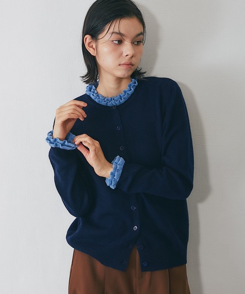 セール】ウール100％配色ニットカーディガン（カーディガン/ボレロ