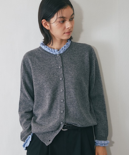 カーディガン　グレー セール】ウール100％配色ニットカーディガン（カーディガン/ボレロ