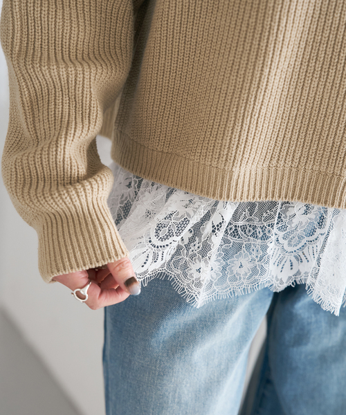 Spick & Span（スピックアンドスパン）の「レースドッキング畦ニットプルオーバー（ニット/セーター・レディース・チャコールグレー/ベージュ・FREE）」の15枚目の写真