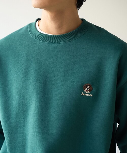 coen（コーエン）の「ドッグシシュウクルーネックスウェット【保温性】（スウェット・メンズ・ブラック/ライトグレー/ダークグリーン/ナチュラル・L/M/S/XL）」の4枚目の写真