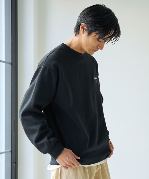 coen（コーエン）の「ドッグシシュウクルーネックスウェット【保温性】（スウェット・メンズ・ブラック/ライトグレー/ダークグリーン/ナチュラル・L/M/S/XL）」の7枚目の写真